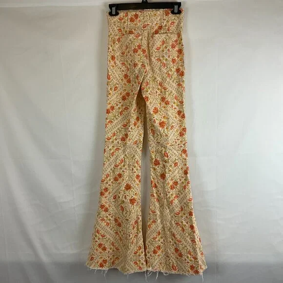 Show Me Your Mumu Pants XS Peach Green Coral Floral Elastic Waist Pull-On Denim - Picture 7 of 12